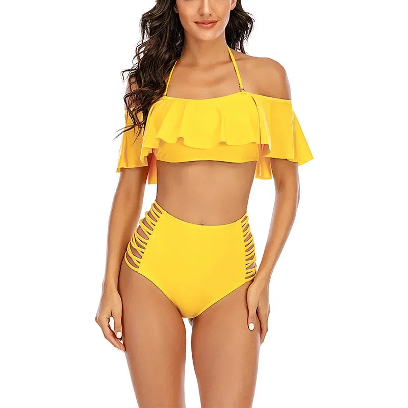 Lace Bloom Off-Shoulder Bikini Set