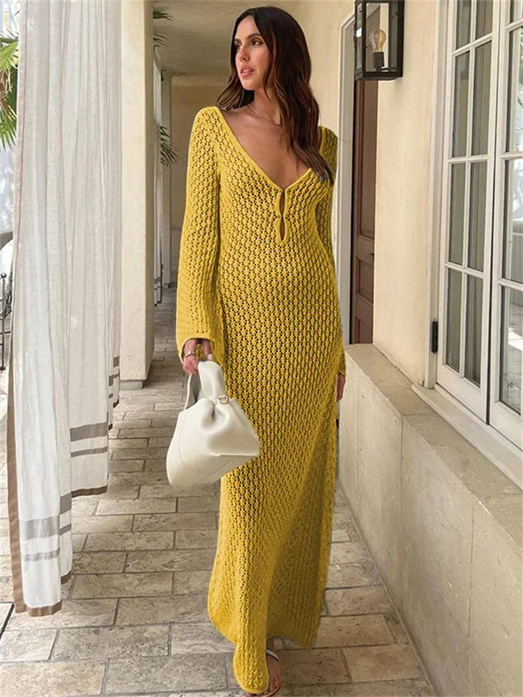 SunKnit Sheer Maxi Cover-Up Dress