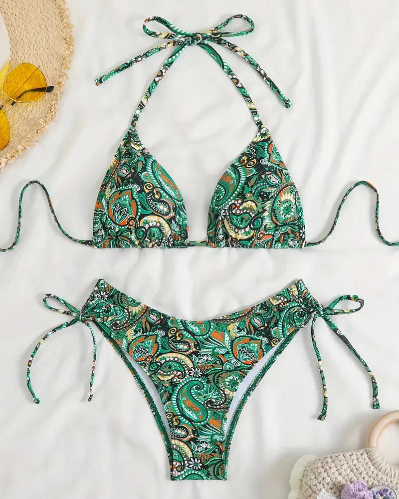 Paisley Print Triangle Bikini Set