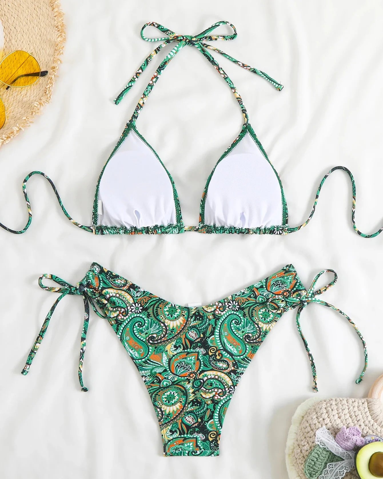 Paisley Print Triangle Bikini Set