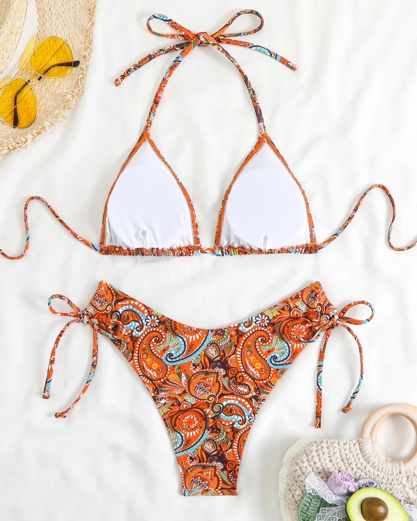 Paisley Print Triangle Bikini Set