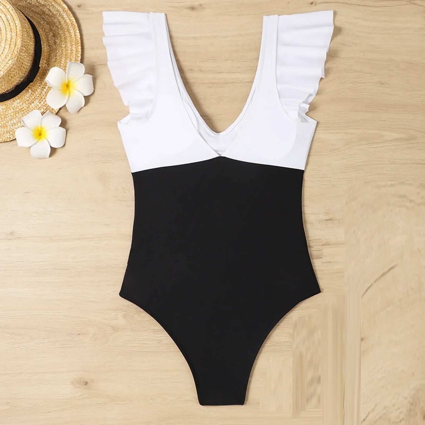 V-neck swimsuit with tummy control