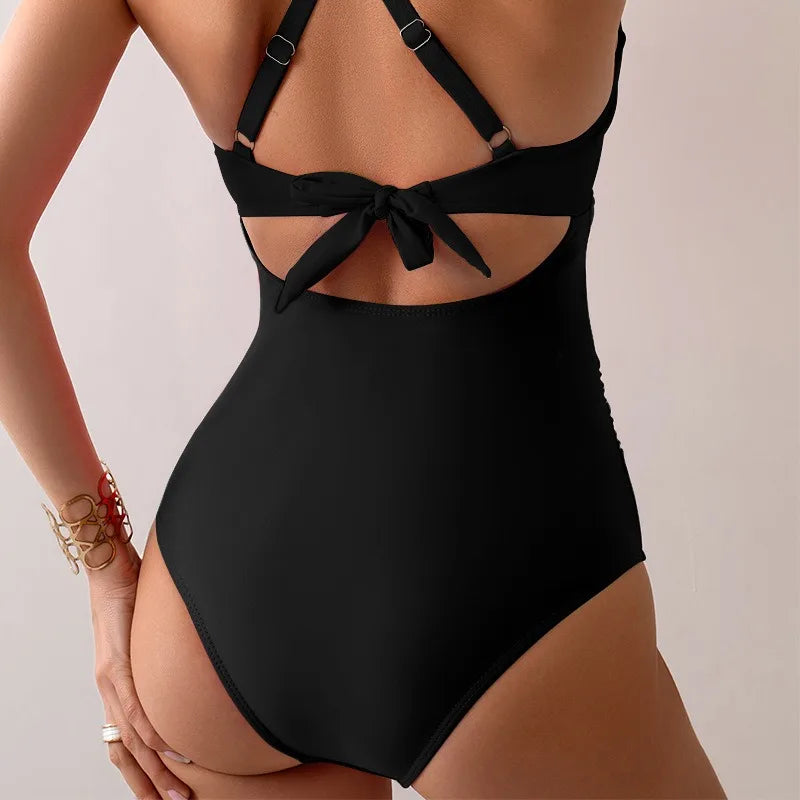 Crisscross Halter Swimsuit in Pink